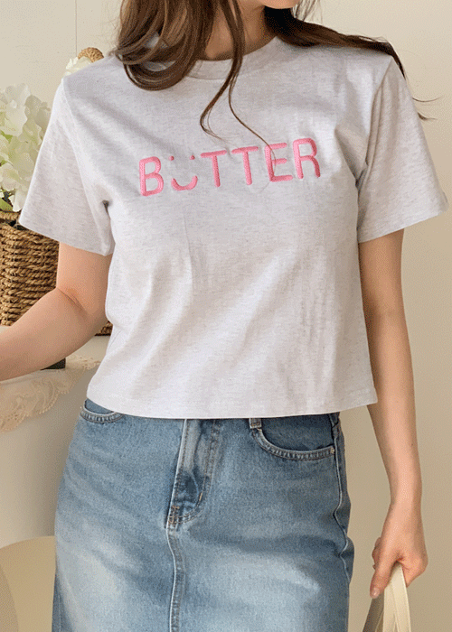 버터스마일 자수 반팔 티셔츠 3color
